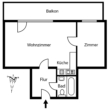 Grundriss - Schöne 1,5 Zi.-Whg., ca. 36 m² Wfl., EBK, Vollbad, großer Balkon